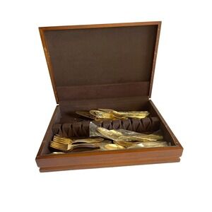 Vtg International EP Korea Gold Toned Silverware Set 46 Pc Some Damaged ReadINFO